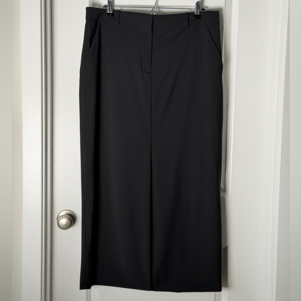 Veronica Beard Maxine Black Wool Blend Front Slit-20” Midi Minimalist Skirt - Picture 2 of 16